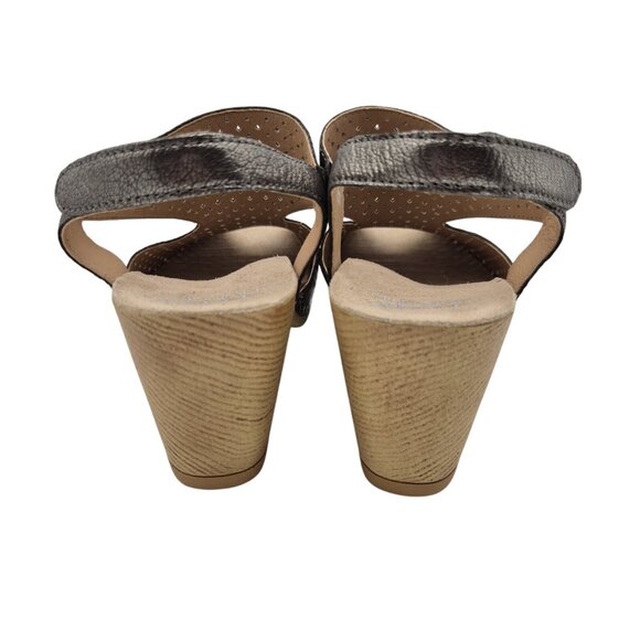 Dansko Teagan Laser Cut Leather Heeled Sandals Women's Size 40 Gray Metallic 384 - Picture 3 of 10